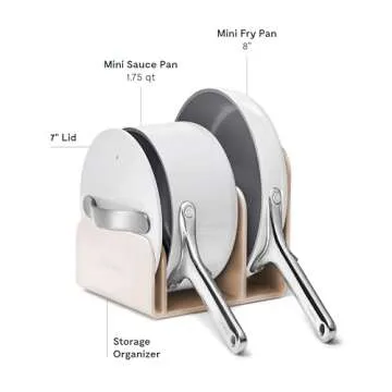 Caraway Mini Cookware Set - Non-Stick Ceramic Fry Pan (1.05 qt, 8") Sauce Pan (1.75 qt) & Storage Rack - Non Toxic, PTFE & PFOA Free - Oven Safe & Stovetop Agnostic (Gas, Electric & Induction) - Gray