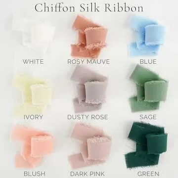 MEEDEE Chiffon Ribbon Set - 9 Colors Elegant Frayed Ribbon