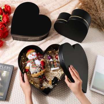 Glenmal 3 Pcs Heart Shaped Gift Boxes with Lids 100g Shredded Paper Fill Nesting Floral Heart Gift B...