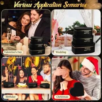 Glenmal 3 Pcs Heart Shaped Gift Boxes with Lids 100g Shredded Paper Fill Nesting Floral Heart Gift Box for Wedding Birthday Mother's Day Flower Present Wrapping(Black)