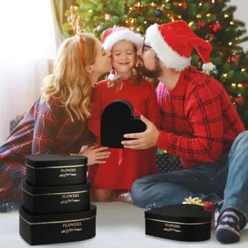 Glenmal 3 Pcs Heart Shaped Gift Boxes with Lids 100g Shredded Paper Fill Nesting Floral Heart Gift Box for Wedding Birthday Mother's Day Flower Present Wrapping(Black)