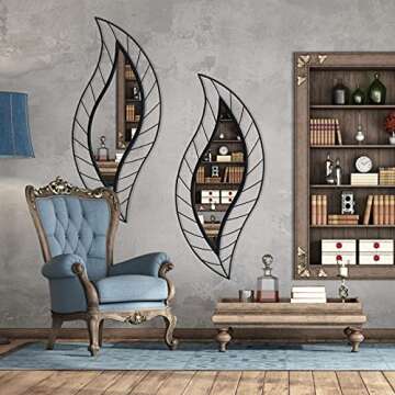 ironsmithn Wall Mirror Mounted Decorative Mirror Leaf Stylish Decor for Bathroom Vanity, Living Room or Bedroom(Black)