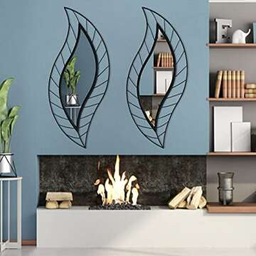 ironsmithn Wall Mirror Mounted Decorative Mirror Leaf Stylish Decor for Bathroom Vanity, Living Room or Bedroom(Black)
