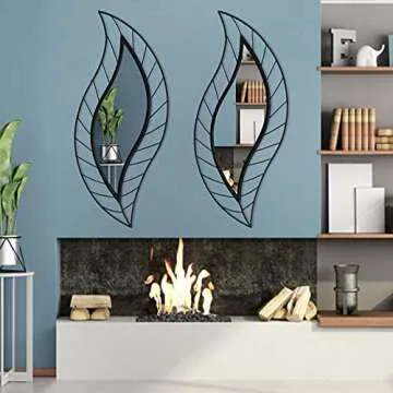 ironsmithn Wall Mirror Mounted Decorative Mirror Leaf Stylish Decor for Bathroom Vanity, Living Room or Bedroom(Black)