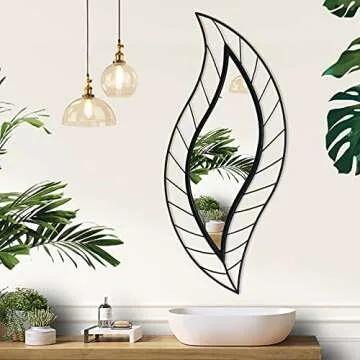 ironsmithn Wall Mirror Mounted Decorative Mirror Leaf Stylish Decor for Bathroom Vanity, Living Room or Bedroom(Black)