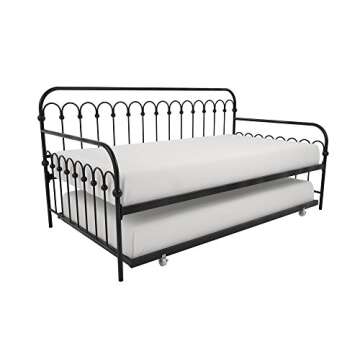 Novogratz Bright Pop Twin Metal Daybed and Trundle, Stylish & Multifunctional, Built-in Casters, Black