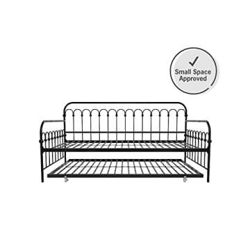 Novogratz Bright Pop Twin Metal Daybed and Trundle, Stylish & Multifunctional, Built-in Casters, Black