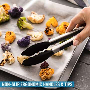 Zulay Premium Set of Stainless Steel Tongs for Cooking, Grilling and Barbecue - 12" Heavy Duty Silic...