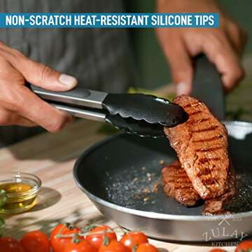 Zulay Premium Set of Stainless Steel Tongs for Cooking, Grilling and Barbecue - 12" Heavy Duty Silicone Tongs with Heat Resistant, Nonstick, Silicone Heads, Best for Non-Scratch Cookware