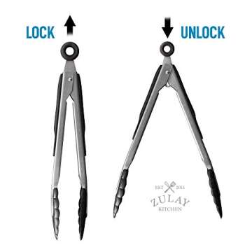 Zulay Premium Set of Stainless Steel Tongs for Cooking, Grilling and Barbecue - 12" Heavy Duty Silicone Tongs with Heat Resistant, Nonstick, Silicone Heads, Best for Non-Scratch Cookware