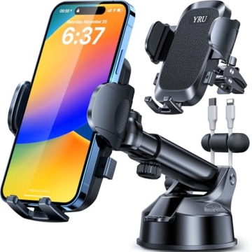 [2025 Upgrade 80LBS Strong Suction] YRU Car Phone Holder Mount, [Bumpy Road Stable] Dashboard Cell P...