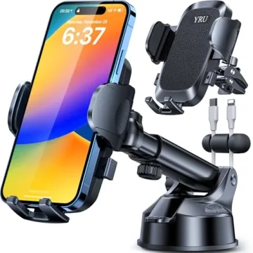 [2025 Upgrade 80LBS Strong Suction] YRU Car Phone Holder Mount, [Bumpy Road Stable] Dashboard Cell P...