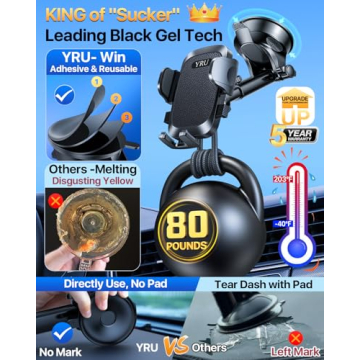 YRU Upgrade 80LBS Strong Suction Car Phone Holder