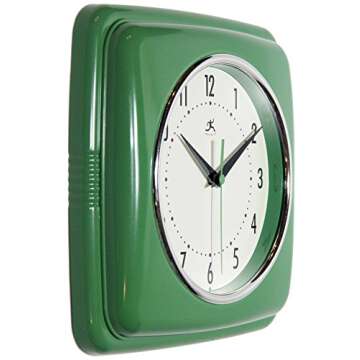 Infinity Instruments Square Silent Retro 9 inch Mid Century Modern Kitchen Diner Retro Wall Clock Qu...
