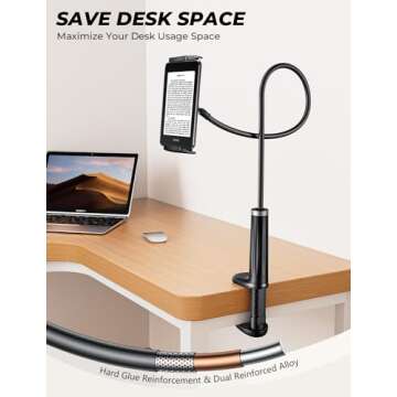 Gooseneck Phone Holder Tablet Stand for Bed:[Swivel Base] Adjustable Flexible Lazy Arm with 2 Clips ...