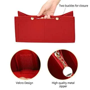LEXSION Felt Purse Organizer Insert,Handbag Organizer with Detachalbe Zipper Pocket for ONTHEGO GM,3 Size 8034 Red Large
