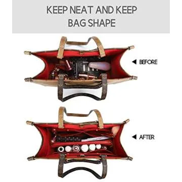 LEXSION Felt Purse Organizer Insert,Handbag Organizer with Detachalbe Zipper Pocket for ONTHEGO GM,3 Size 8034 Red Large