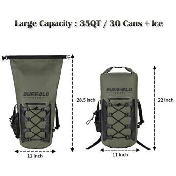Buffalo Gear 35L Insulated Cooler Backpack Portable Waterproof
