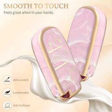 OFFCURVE Key Fob Cover with Keychain for Jeep Dodge, Key Cover Case for Jeep Grand Cherokee Renegade Chrysler 200 300 Dodge Journey Fiat Durango Challenger Key Car Accessories, Pink/Pattern Random