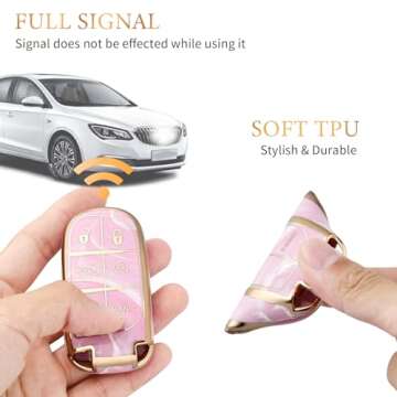 OFFCURVE Key Fob Cover with Keychain for Jeep Dodge, Key Cover Case for Jeep Grand Cherokee Renegade Chrysler 200 300 Dodge Journey Fiat Durango Challenger Key Car Accessories, Pink/Pattern Random