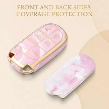 OFFCURVE Key Fob Cover with Keychain for Jeep Dodge, Key Cover Case for Jeep Grand Cherokee Renegade Chrysler 200 300 Dodge Journey Fiat Durango Challenger Key Car Accessories, Pink/Pattern Random