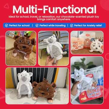 Reversible Toy Plush for Girls & Boys, Educational Mood Regulating Plushie Teddy Bear, Chocolate Scented Benji The Bear Realistic Stuffed Animal for Babies, Toddlers, Preschool, Kindergarten