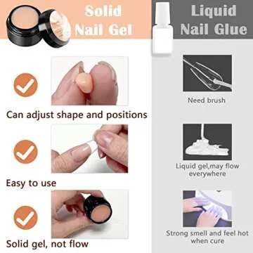 U-Shinein 2x10ml Solid Nail Glue Gel, Clear Nude Nail Glue Gel for Acrylic Nails Tips, Press on Solid Glue Gel, Nail Art Manicure Glue Gel, Need UV/LED Lamp Longer Cure