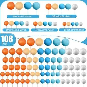 Tondiamo 108 Pcs Balls Cake Topper Balloons Cupcake Topper DIY Cake Insert Topper Foam Cake Balls Baking Decoration for Wedding Anniversary Birthday (Fresh Colors, Multi Sizes)