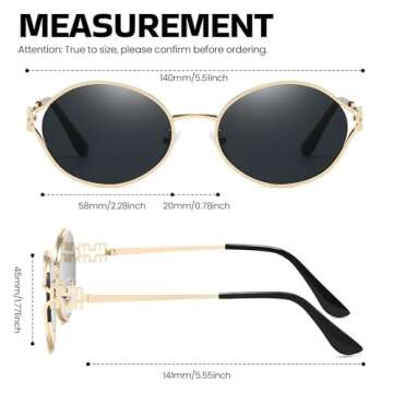 DreamCalf Retro Oval Sunglasses for Women Classic Round Designer Sun Glasses UV400 Protection Gold Metal Frame Shades