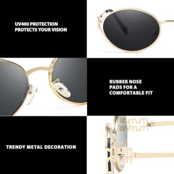 DreamCalf Retro Oval Sunglasses for Women Classic Round Designer Sun Glasses UV400 Protection Gold Metal Frame Shades