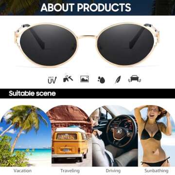 DreamCalf Retro Oval Sunglasses for Women Classic Round Designer Sun Glasses UV400 Protection Gold Metal Frame Shades