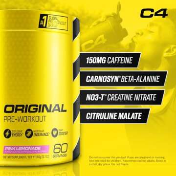 Cellucor C4 Original Pre Workout Powder Pink Lemonade Vitamin C for Immune Support Sugar Free Prewor...