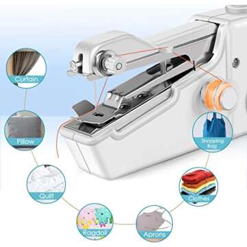 Handheld Sewing Machine, Portable Sewing Machine, Mini Sewing Machine for Beginners, Cordless Electric Hand Sewing Machine with Accessories Kit, Suitable for Clothing, Curtains, DIY Home Travel, White