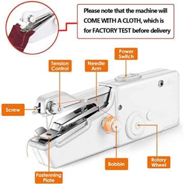Handheld Sewing Machine, Portable Sewing Machine, Mini Sewing Machine for Beginners, Cordless Electric Hand Sewing Machine with Accessories Kit, Suitable for Clothing, Curtains, DIY Home Travel, White