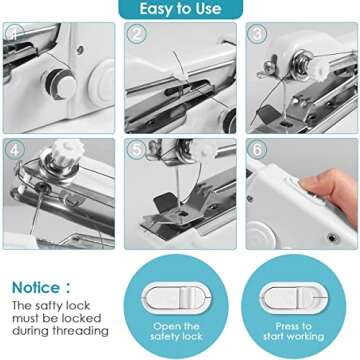 Handheld Sewing Machine, Portable Sewing Machine, Mini Sewing Machine for Beginners, Cordless Electric Hand Sewing Machine with Accessories Kit, Suitable for Clothing, Curtains, DIY Home Travel, White