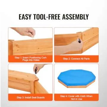 VEVOR Wooden Sandbox with Cover, 75.6''x75.6''x9.1'' Octagonal Sand Box, Sandpit with 4 Benches and Bottom Liner, Gift for Ages 3-12 Years Old Backyard Garden Easy Assembly