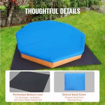 VEVOR Wooden Sandbox with Cover, 75.6''x75.6''x9.1'' Octagonal Sand Box, Sandpit with 4 Benches and Bottom Liner, Gift for Ages 3-12 Years Old Backyard Garden Easy Assembly
