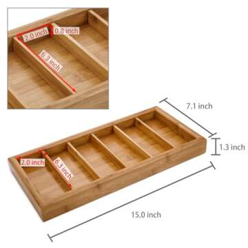 MyGift Modern Solid Bamboo Wood Sunglasses Organizer Tray with 6 Compartments, Eyewear Sunglass Storage Case Organizer Drawer Tray