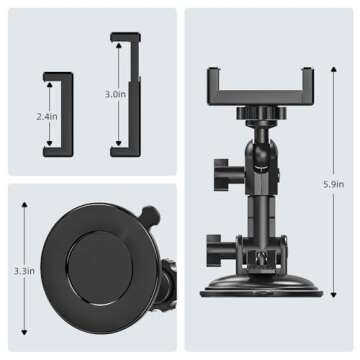 Strong Phone Suction Mount for Windshield/Window/Dashboard, Car Phone Holder Mount Compatible with iPhone 13/13 pro/13 Pro Max, iPhone 12/11/X, Samsung, etc. (Black)