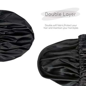 Amamba Shower Caps, Silk Lined Shower Cap for Women,Reusable,Adjustable Size, Washable & Waterproof,Large Satin Shower Cap-Black
