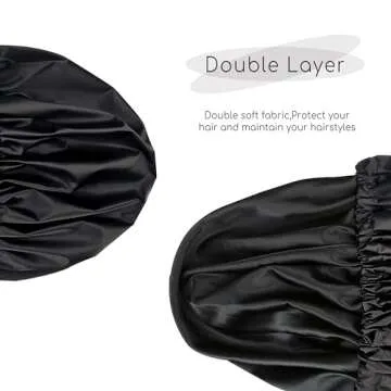 Amamba Shower Caps, Silk Lined Shower Cap for Women,Reusable,Adjustable Size, Washable & Waterproof,Large Satin Shower Cap-Black
