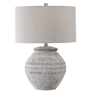 MY SWANKY HOME Large Rustic Old World Stone Gray Ceramic Table Lamp Cottage Ivory