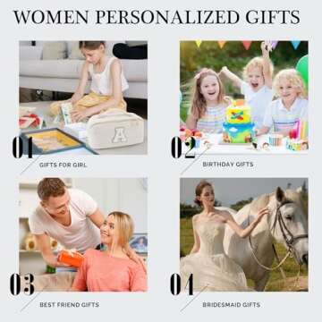 YOOLIFE Girl Gifts - Travel Gifts for Girl, 5 6 7 8 9 10 11 12 Year Old Girl Gifts, Teen Girl Gifts Trendy Stuff, My Girl Gifts, Preppy Makeup Bag, Personalized Makeup Bag Initial Gifts Idea White J