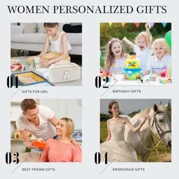 YOOLIFE Girl Gifts - Travel Gifts for Girl, 5 6 7 8 9 10 11 12 Year Old Girl Gifts, Teen Girl Gifts Trendy Stuff, My Girl Gifts, Preppy Makeup Bag, Personalized Makeup Bag Initial Gifts Idea White J