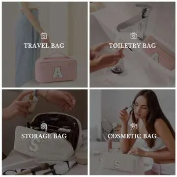 YOOLIFE Girl Gifts - Travel Gifts for Girl, 5 6 7 8 9 10 11 12 Year Old Girl Gifts, Teen Girl Gifts Trendy Stuff, My Girl Gifts, Preppy Makeup Bag, Personalized Makeup Bag Initial Gifts Idea White J