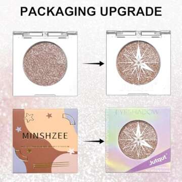 Jutqut Shimmer Glitter Eyeshadow Palette - Sparkle Champagne Gold Eye Shadow Bling Korean Eye Glitte...