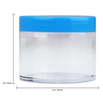 Beauticom 60 Grams/60 ML (2 Oz) Round Clear Leak Proof Plastic Container Jars with Blue Lids for Tra...
