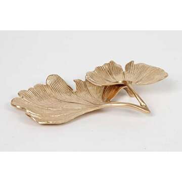 Metal Jewelry Dish, Small Golden Leaf Shaped Ring Holder, Earrings Storage Box, Hair Pin Tray, Gold ...