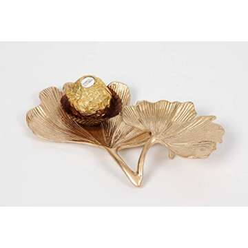 Metal Jewelry Dish, Small Golden Leaf Shaped Ring Holder, Earrings Storage Box, Hair Pin Tray, Gold Trinket Dish Vanity Tray for Dresser Christmas Birthday Wedding Gifts Mom Gifts(Two Leaf)