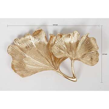 Metal Jewelry Dish, Small Golden Leaf Shaped Ring Holder, Earrings Storage Box, Hair Pin Tray, Gold Trinket Dish Vanity Tray for Dresser Christmas Birthday Wedding Gifts Mom Gifts(Two Leaf)